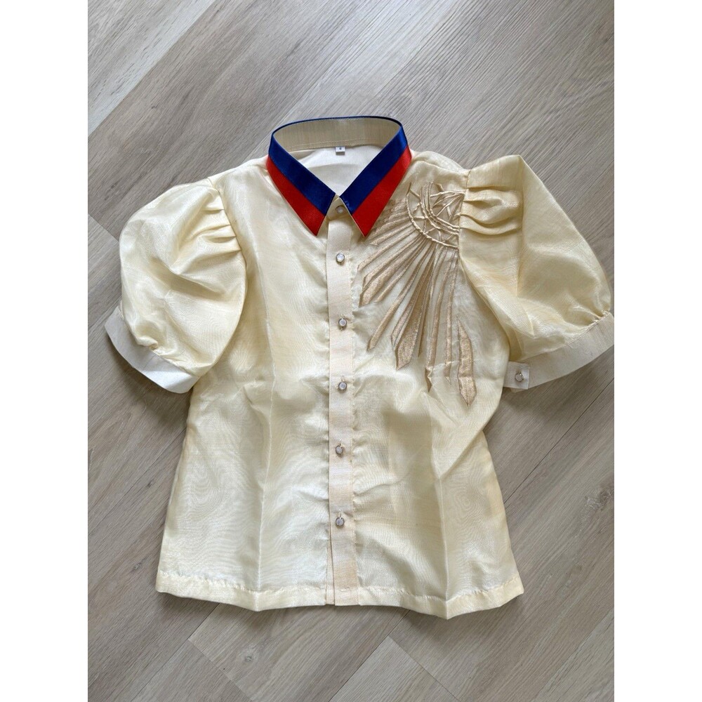 Women’s Barong Tagalog S Cream Button Up Short Sleeve Embroidered Philippines